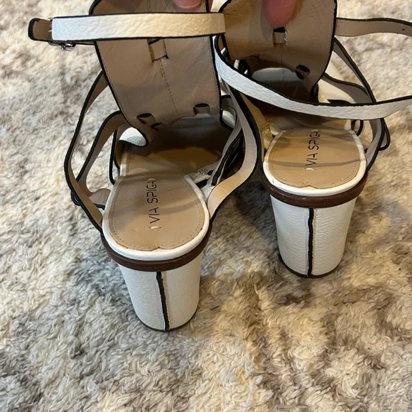 Via Spiga White Leather Strappy Block Heel Sandals Size 8 - Picture 4 of 9